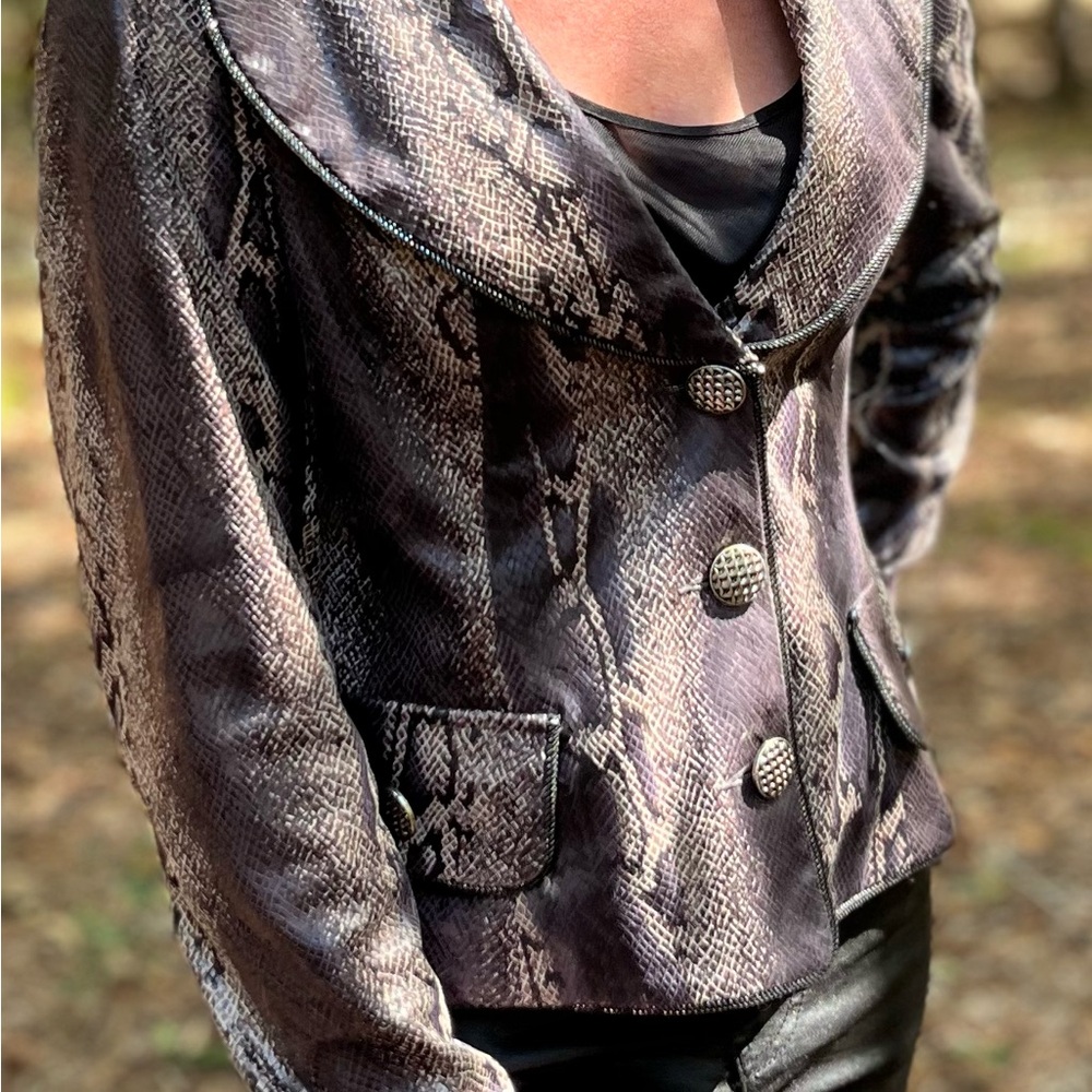 V Cristina Snakeskin Blazer in Black and Gray